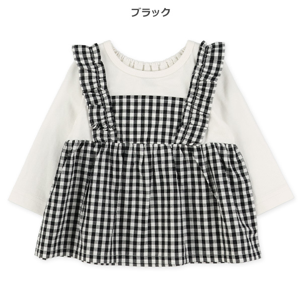 チェック柄エプロンレイヤード風長袖Tシャツ