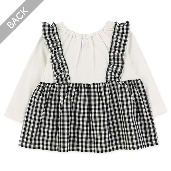 チェック柄エプロンレイヤード風長袖Tシャツ