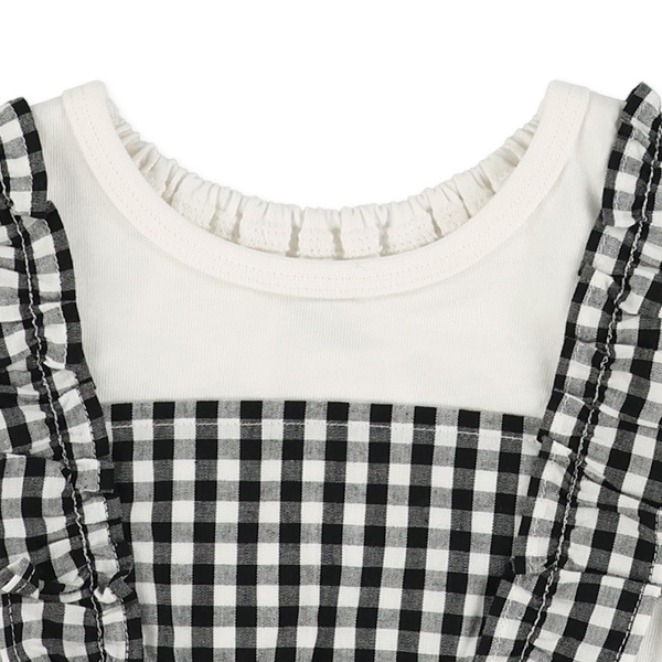 チェック柄エプロンレイヤード風長袖Tシャツ