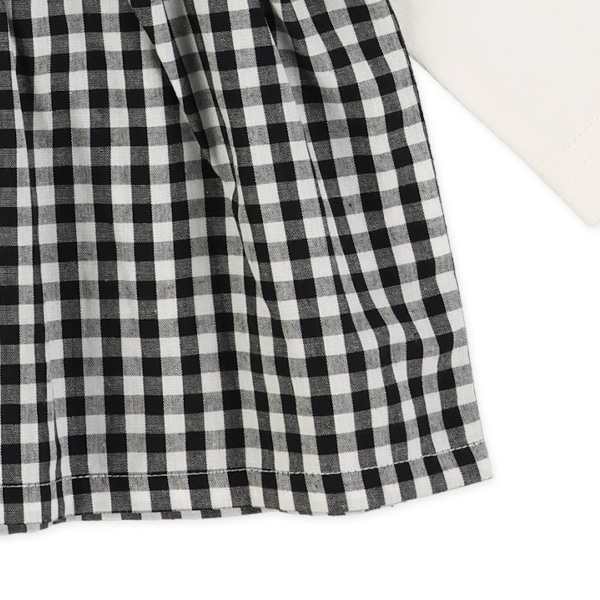 チェック柄エプロンレイヤード風長袖Tシャツ