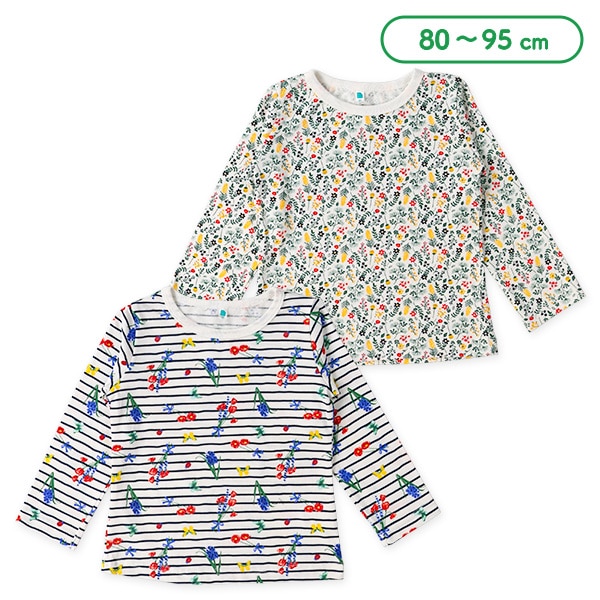 花総柄・花ボーダー長袖Tシャツ
