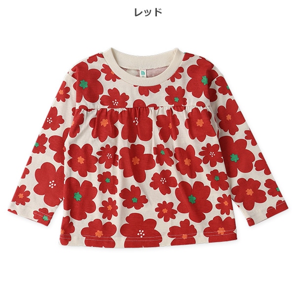 切り替え花総柄長袖Tシャツ