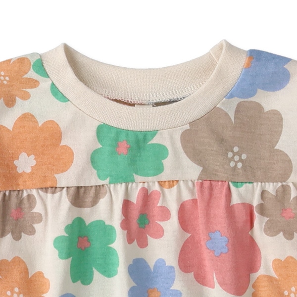 切り替え花総柄長袖Tシャツ