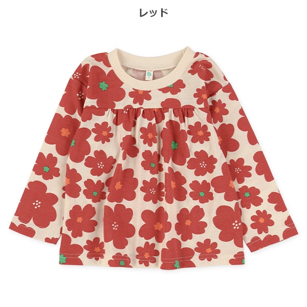 切り替え花総柄長袖Tシャツ