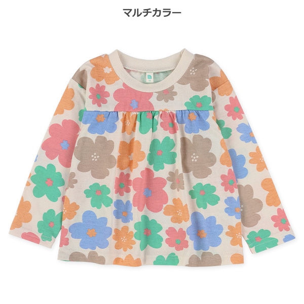 切り替え花総柄長袖Tシャツ