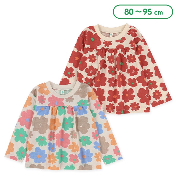 切り替え花総柄長袖Tシャツ