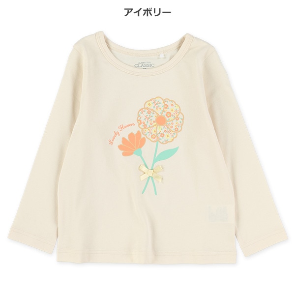 花束プリント長袖Tシャツ