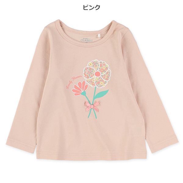 花束プリント長袖Tシャツ