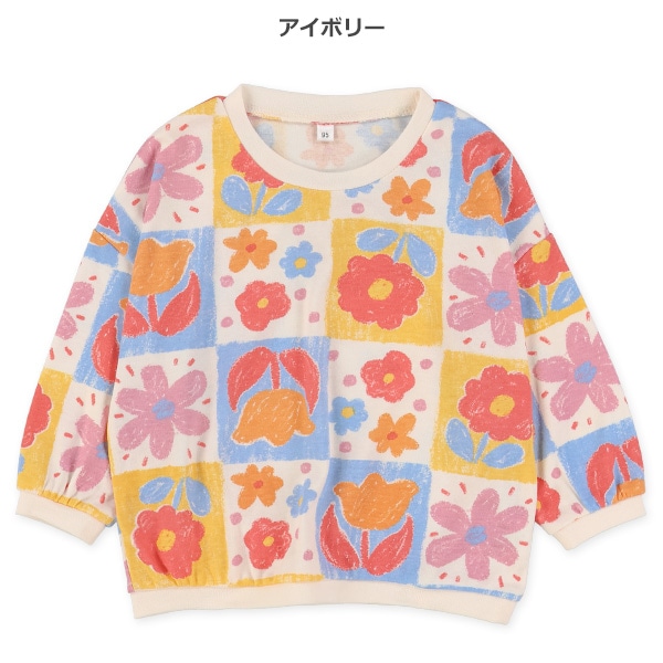 手描きタッチ花柄長袖Tシャツ