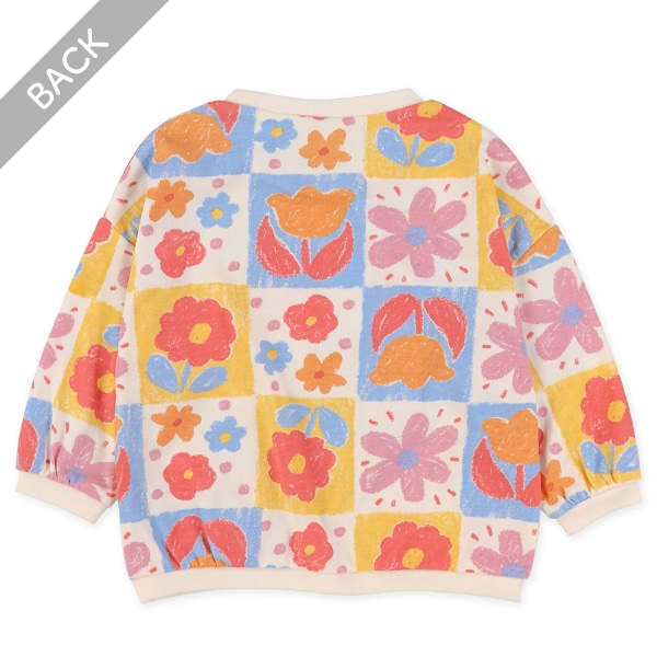 手描きタッチ花柄長袖Tシャツ