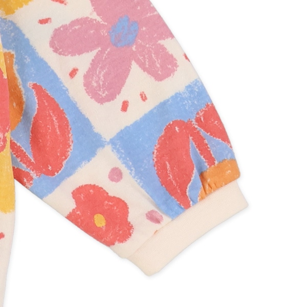 手描きタッチ花柄長袖Tシャツ