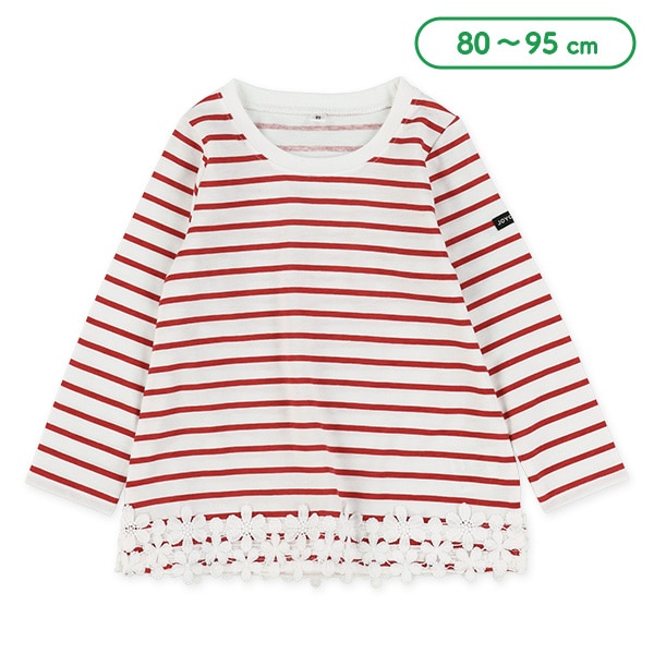 ボーダー裾花レース長袖Tシャツ