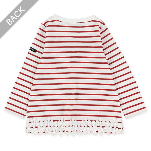 ボーダー裾花レース長袖Tシャツ