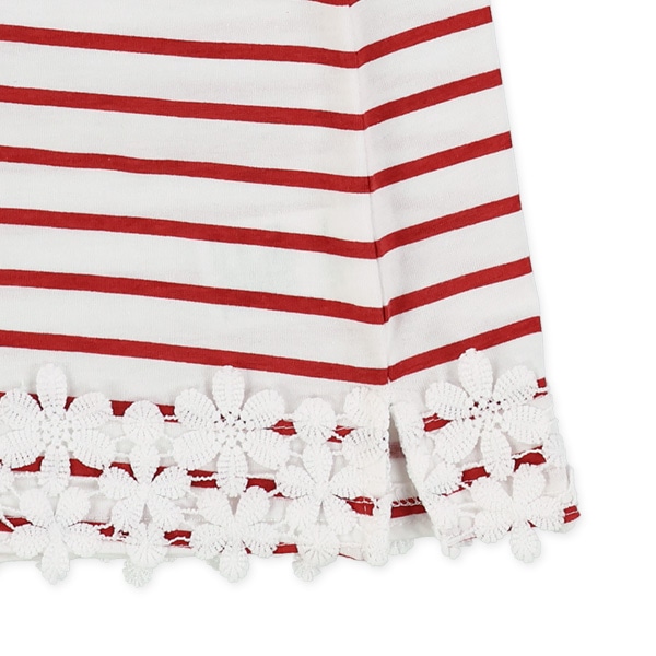 ボーダー裾花レース長袖Tシャツ