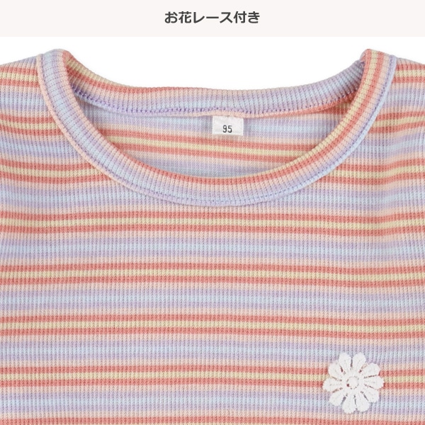 スパンテレコお花レースボーダー長袖Tシャツ