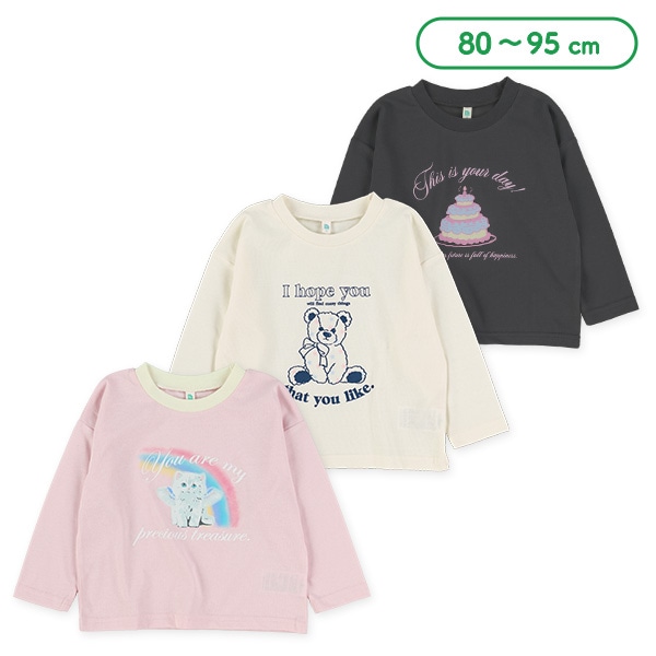 ケーキ・くま・ねこ長袖Tシャツ