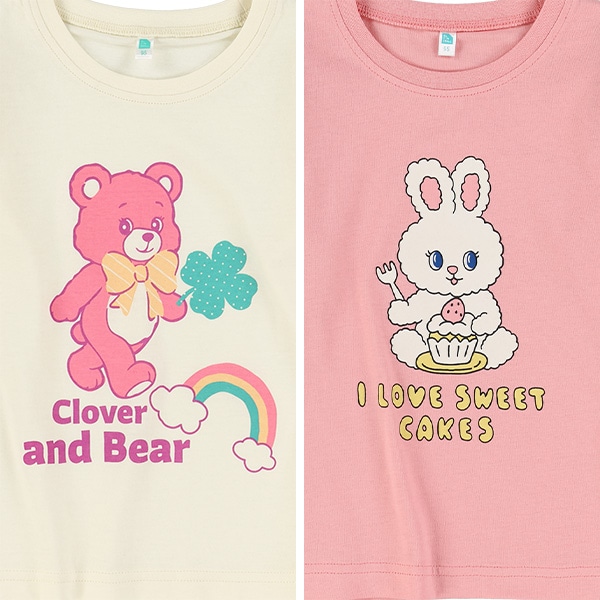 くま・うさぎ肩フリル長袖Tシャツ