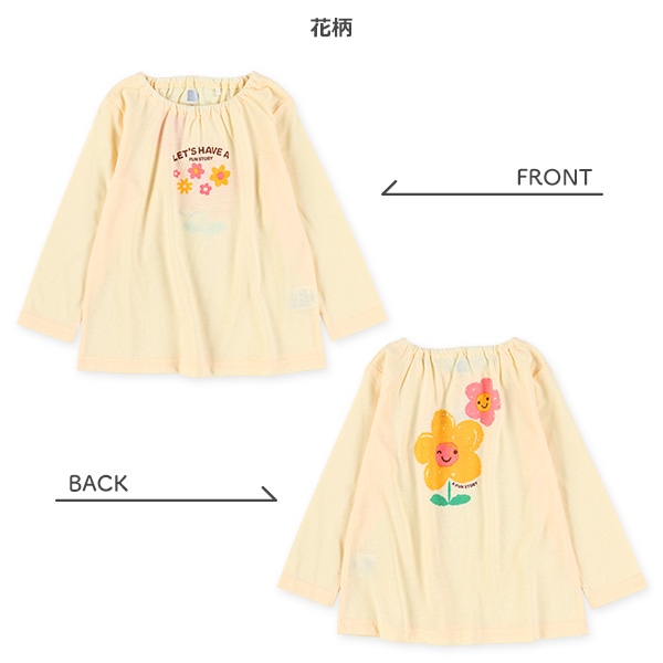 ハート柄・花柄前後プリントスモック長袖Tシャツ