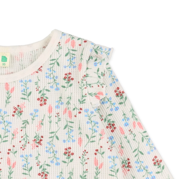 ワッフル小花総柄長袖Tシャツ