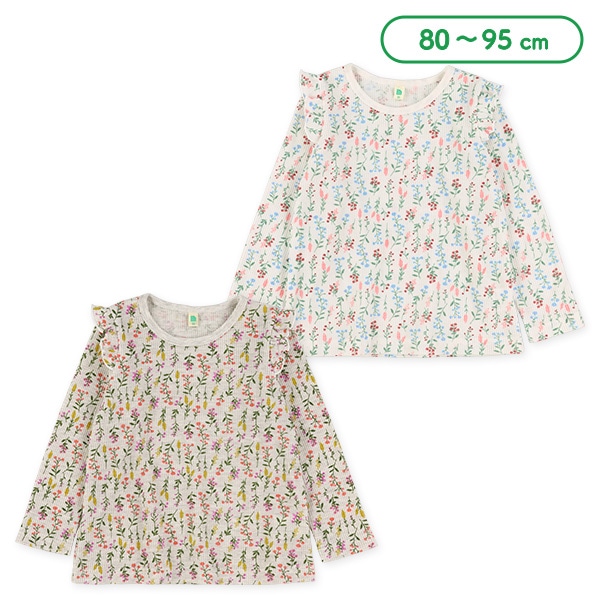 ワッフル小花総柄長袖Tシャツ