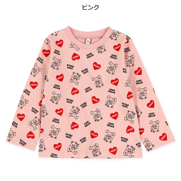 ハートくま総柄長袖Tシャツ