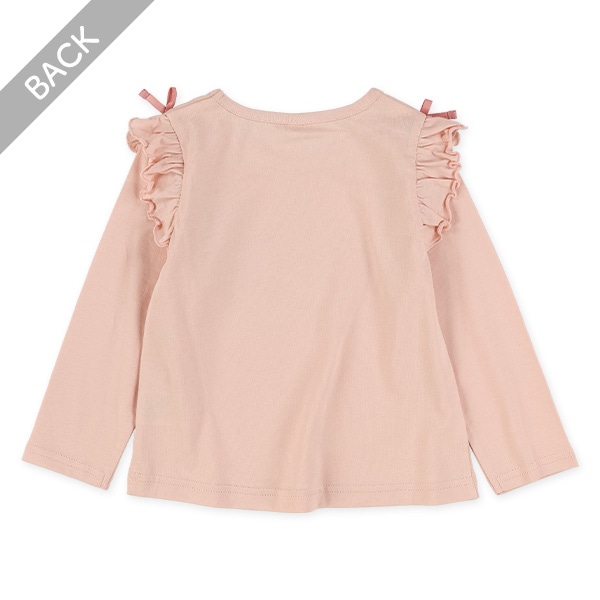 肩フリルくま柄長袖Tシャツ