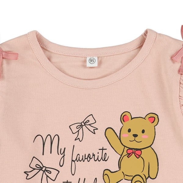肩フリルくま柄長袖Tシャツ