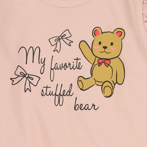 肩フリルくま柄長袖Tシャツ