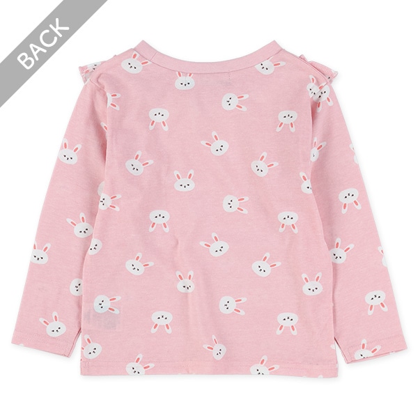 ハート・うさぎ肩フリル総柄長袖Tシャツ