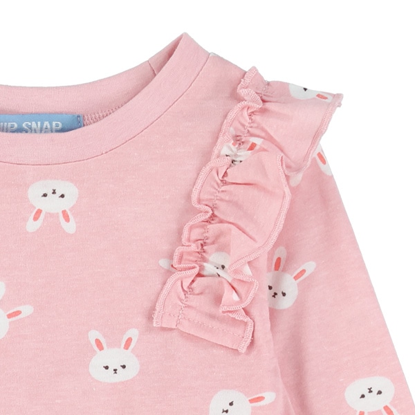 ハート・うさぎ肩フリル総柄長袖Tシャツ