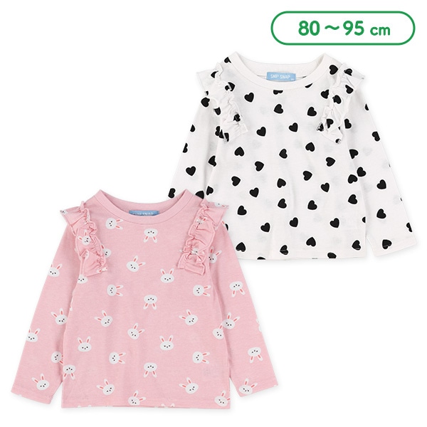 ハート・うさぎ肩フリル総柄長袖Tシャツ