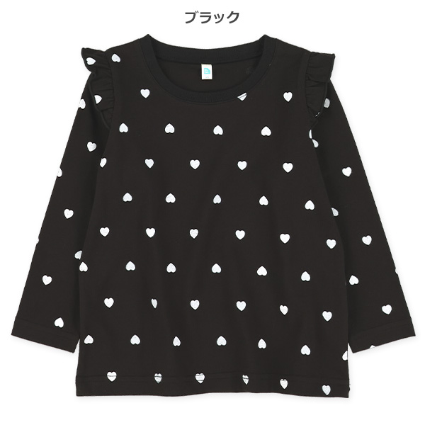 肩フリルハート長袖Tシャツ