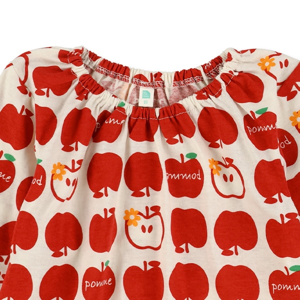 りんご柄スモック長袖Tシャツ