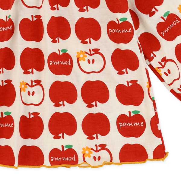 りんご柄スモック長袖Tシャツ