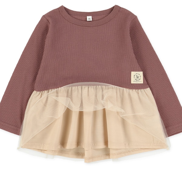 ワッフル裾チュール長袖Tシャツ