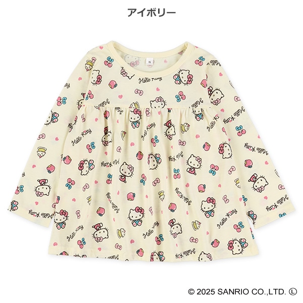 胸切り替え総柄長袖Tシャツ（ハローキティ）