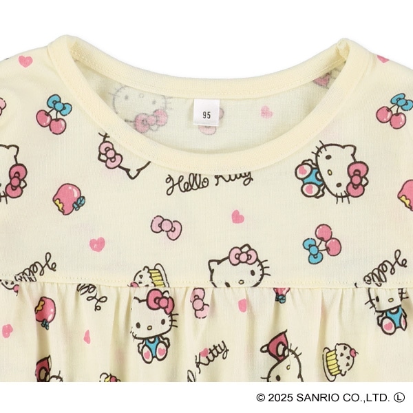 胸切り替え総柄長袖Tシャツ（ハローキティ）