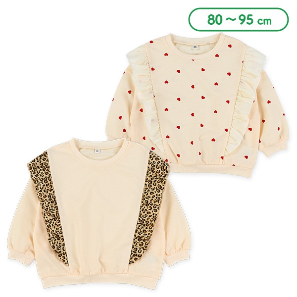 ミニ裏毛布帛フリル長袖Tシャツ