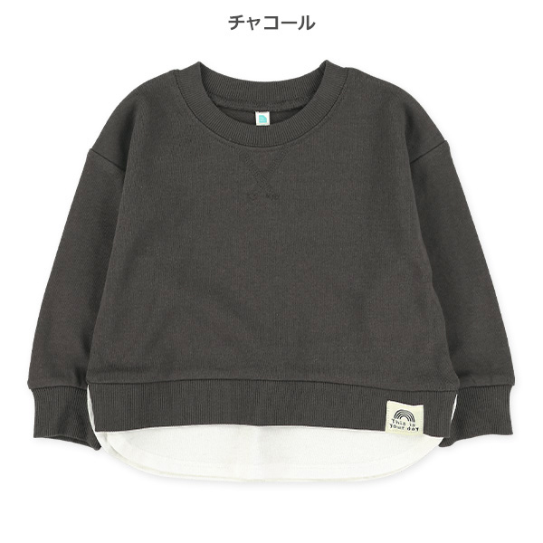 裏毛裾レイヤード風トレーナー