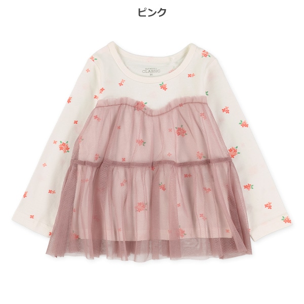 チュールレースレイヤード風長袖Tシャツ