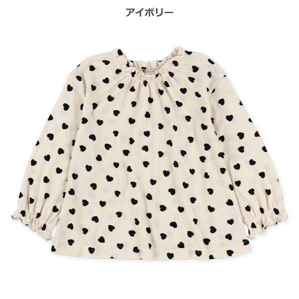 ストレッチテレコハート柄ハイネック長袖Tシャツ