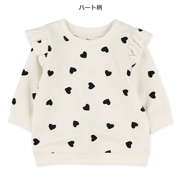 裏毛ハート・リボン総柄長袖トレーナー