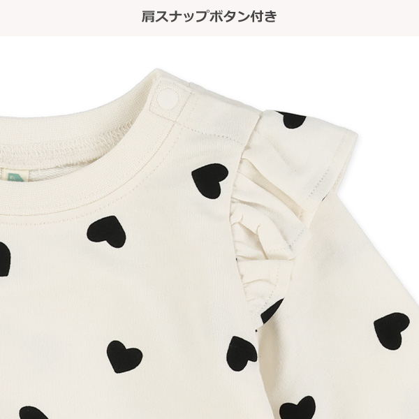 裏毛ハート・リボン総柄長袖トレーナー