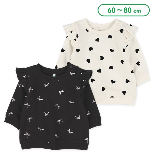 裏毛ハート・リボン総柄長袖トレーナー