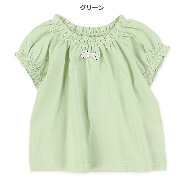 無地リボン付きスモッグ風Tシャツ