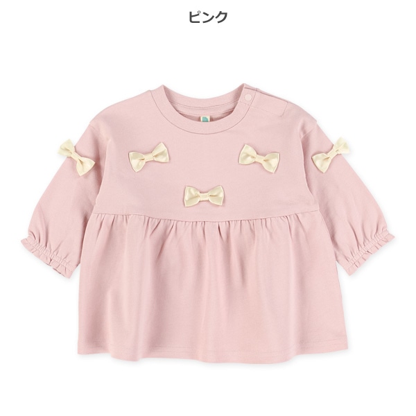 ミニ裏毛リボン付き長袖Tシャツ