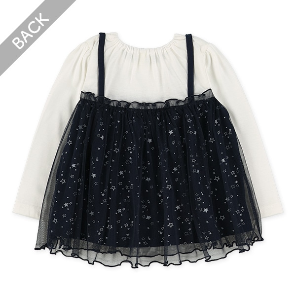 チュール付き星柄レイヤード風長袖Tシャツ