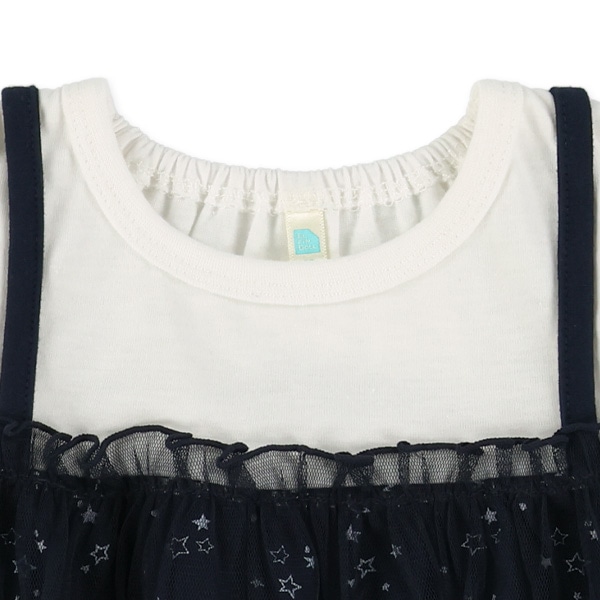 チュール付き星柄レイヤード風長袖Tシャツ