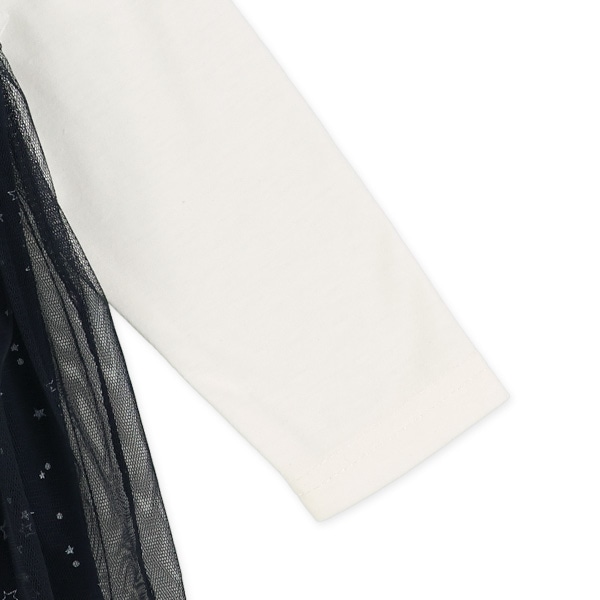 チュール付き星柄レイヤード風長袖Tシャツ