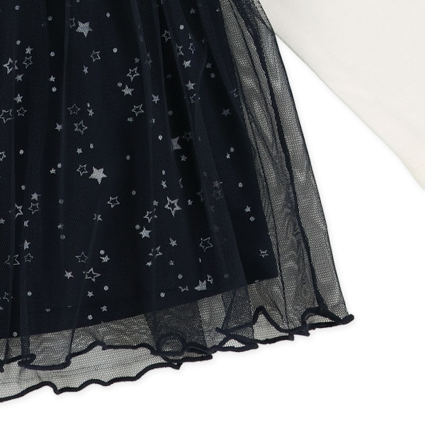 チュール付き星柄レイヤード風長袖Tシャツ